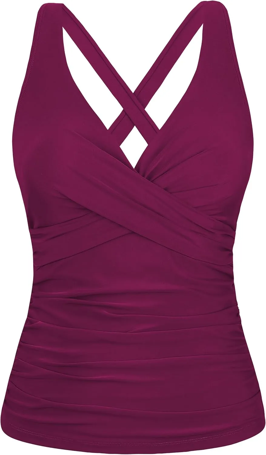 Hilor Women's Underwire Tankini Top Tummy Control Bathing Suits Sexy V Neck Crossover Swim Top Only