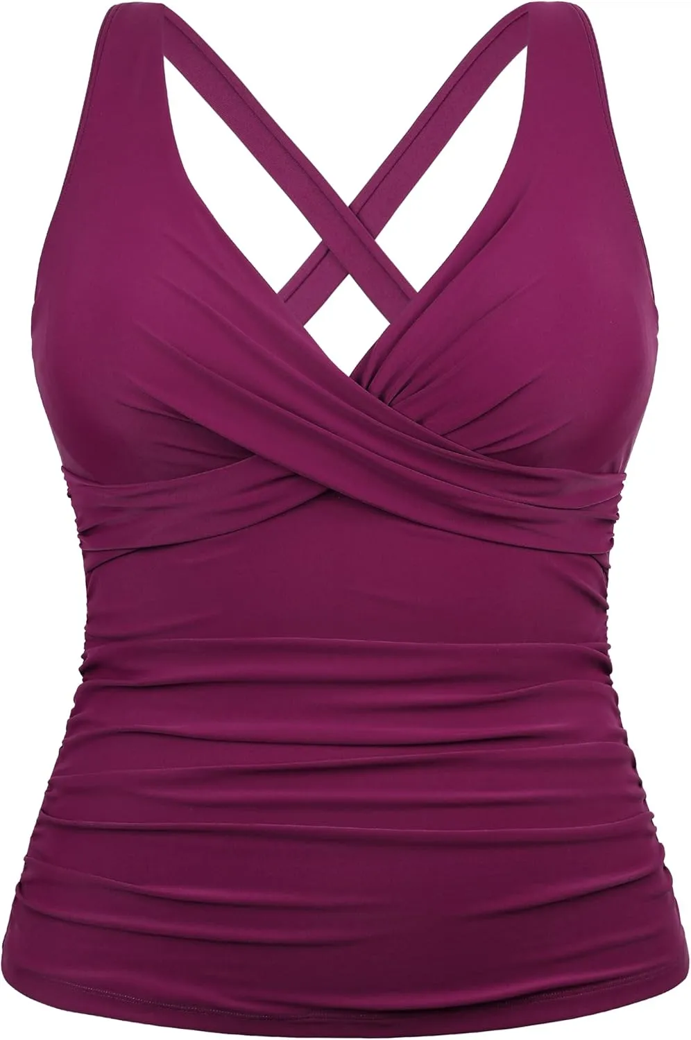 Hilor Women's Underwire Tankini Top Tummy Control Bathing Suits Sexy V Neck Crossover Swim Top Only