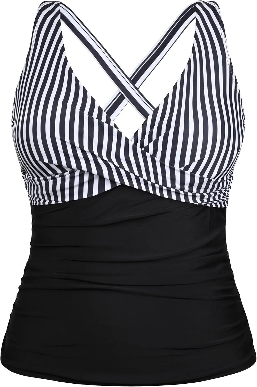 Hilor Women's Underwire Tankini Top Tummy Control Bathing Suits Sexy V Neck Crossover Swim Top Only