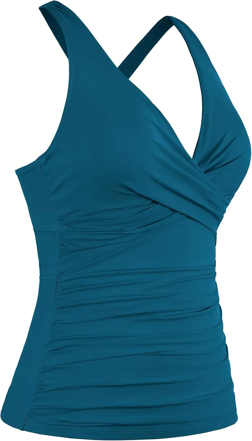 Hilor Women's Underwire Tankini Top Tummy Control Bathing Suits Sexy V Neck Crossover Swim Top Only