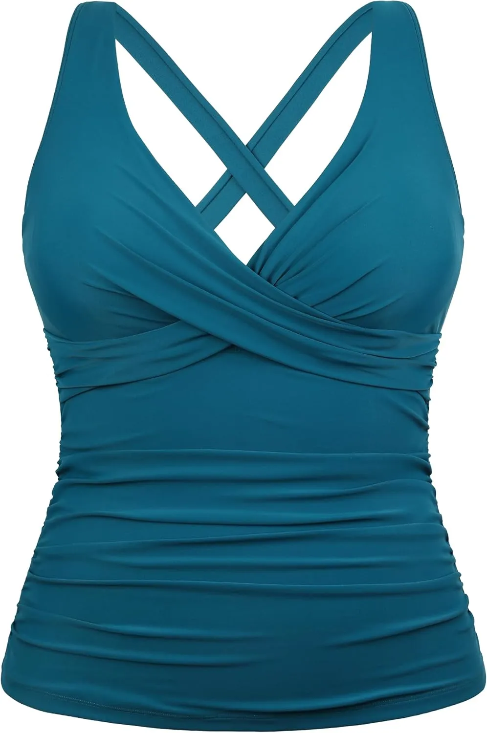 Hilor Women's Underwire Tankini Top Tummy Control Bathing Suits Sexy V Neck Crossover Swim Top Only
