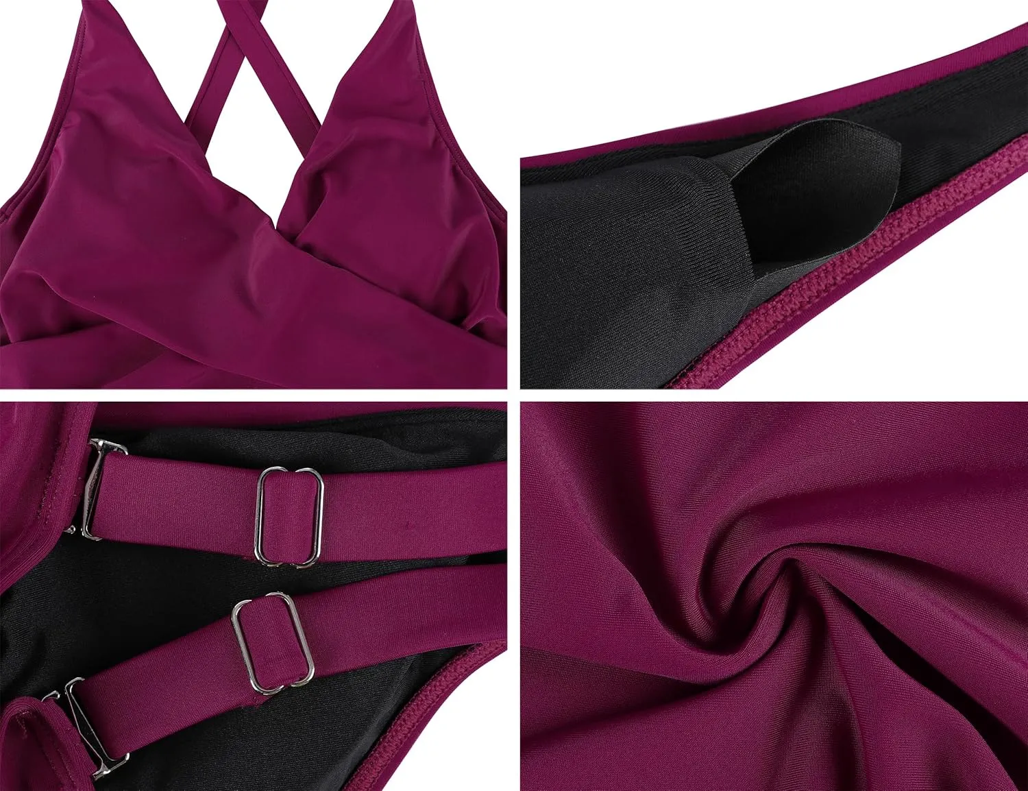 Hilor Women's Underwire Tankini Top Tummy Control Bathing Suits Sexy V Neck Crossover Swim Top Only
