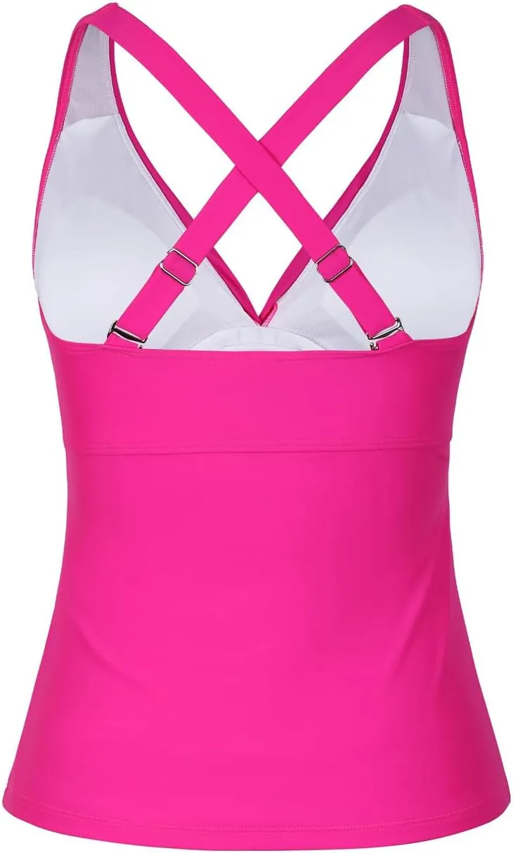 Hilor Women's Underwire Tankini Top Tummy Control Bathing Suits Sexy V Neck Crossover Swim Top Only