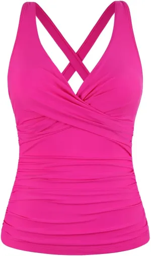Hilor Women's Underwire Tankini Top Tummy Control Bathing Suits Sexy V Neck Crossover Swim Top Only