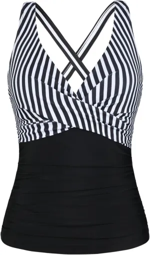 Hilor Women's Underwire Tankini Top Tummy Control Bathing Suits Sexy V Neck Crossover Swim Top Only
