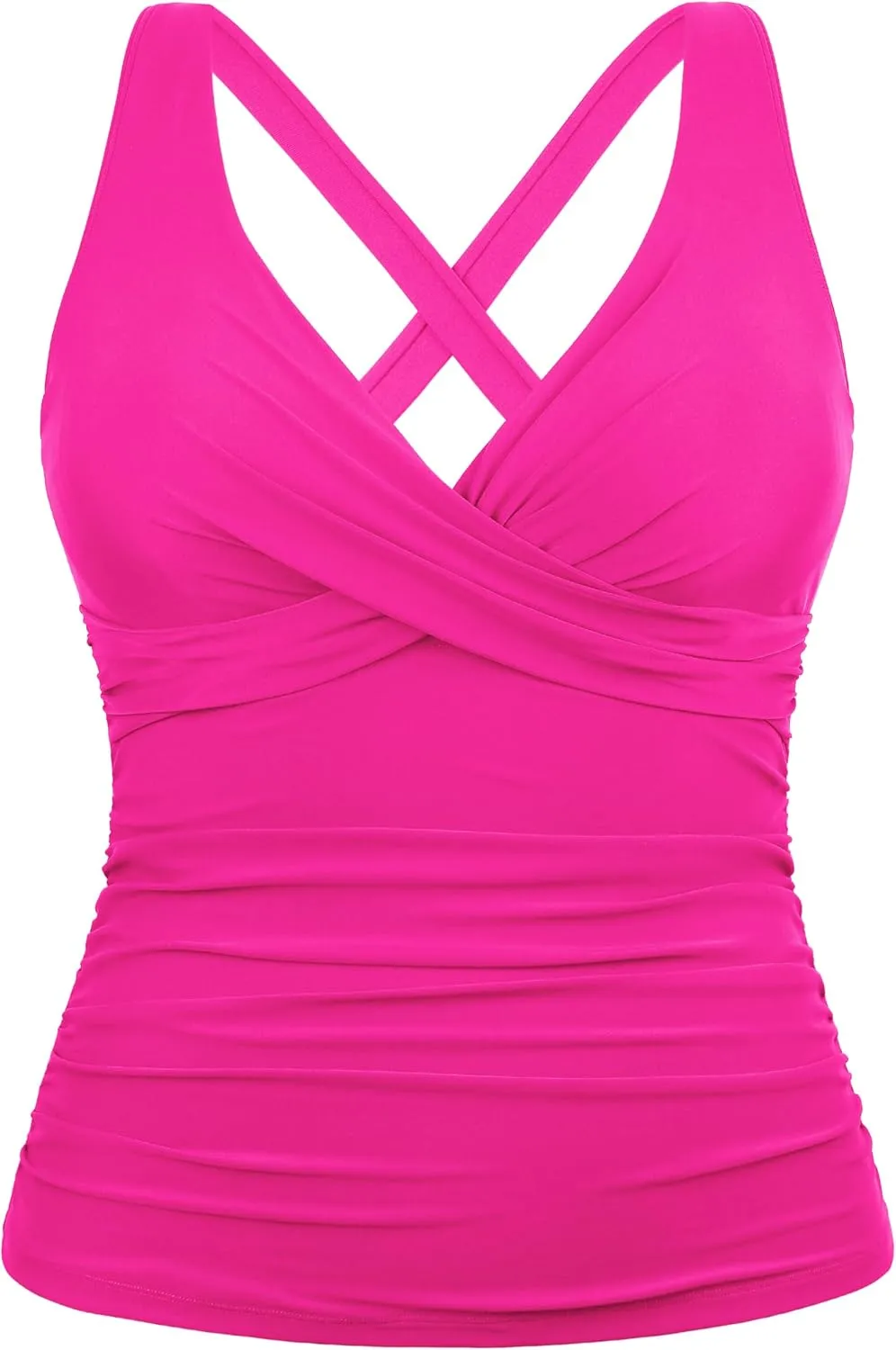 Hilor Women's Underwire Tankini Top Tummy Control Bathing Suits Sexy V Neck Crossover Swim Top Only