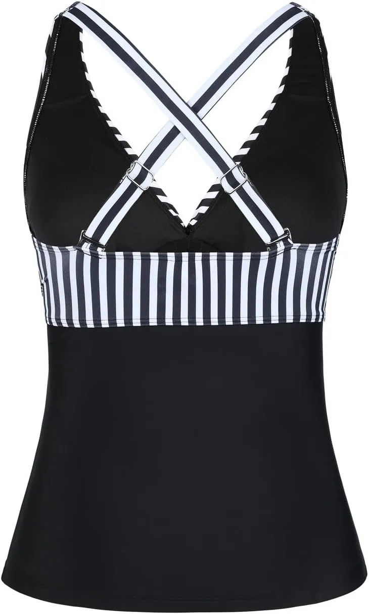 Hilor Women's Underwire Tankini Top Tummy Control Bathing Suits Sexy V Neck Crossover Swim Top Only