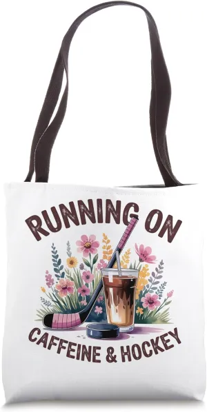Hockey Mom Running on Caffeine Iced Coffee Hockey Gift Tote Bag