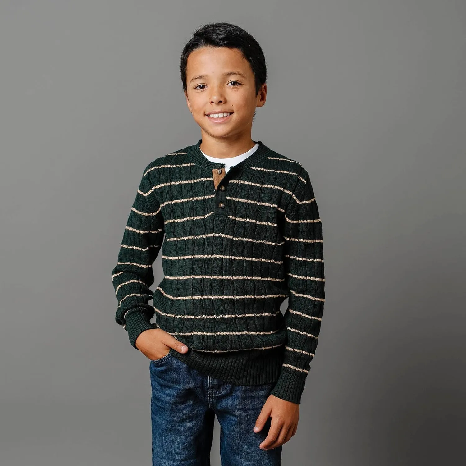 Hope & Henry Boys' Long Sleeve Henley Pullover Sweater