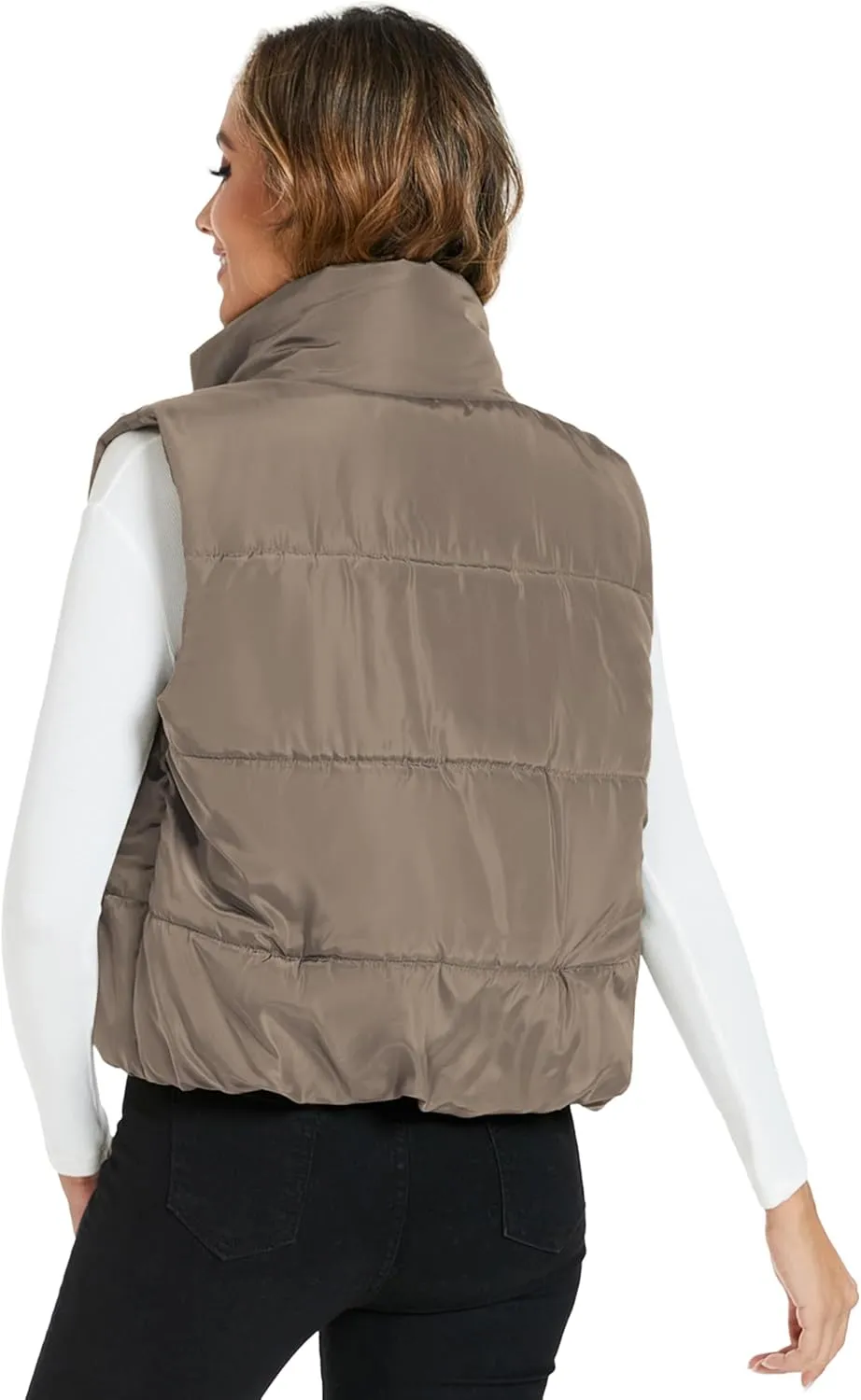 Hount Womens Winter Crop Puffer Vest Lightweight Sleeveless Padded Gilet Coat Stand Collar Outwear Vest with Pockets