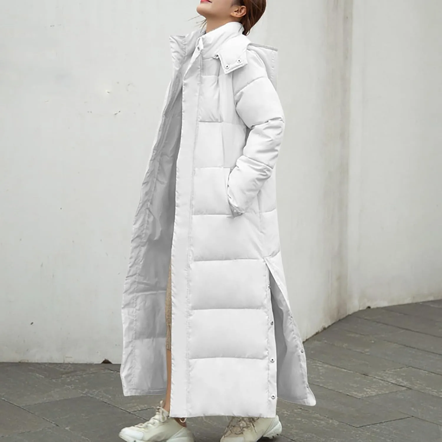 Hvyesh Womens Plus Size Long Down Jacket Quilted Long Puffer Jackets Warm Thicken Maxi Length Winter Coats Parka Outwear