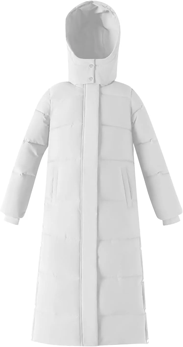 Hvyesh Womens Plus Size Long Down Jacket Quilted Long Puffer Jackets Warm Thicken Maxi Length Winter Coats Parka Outwear