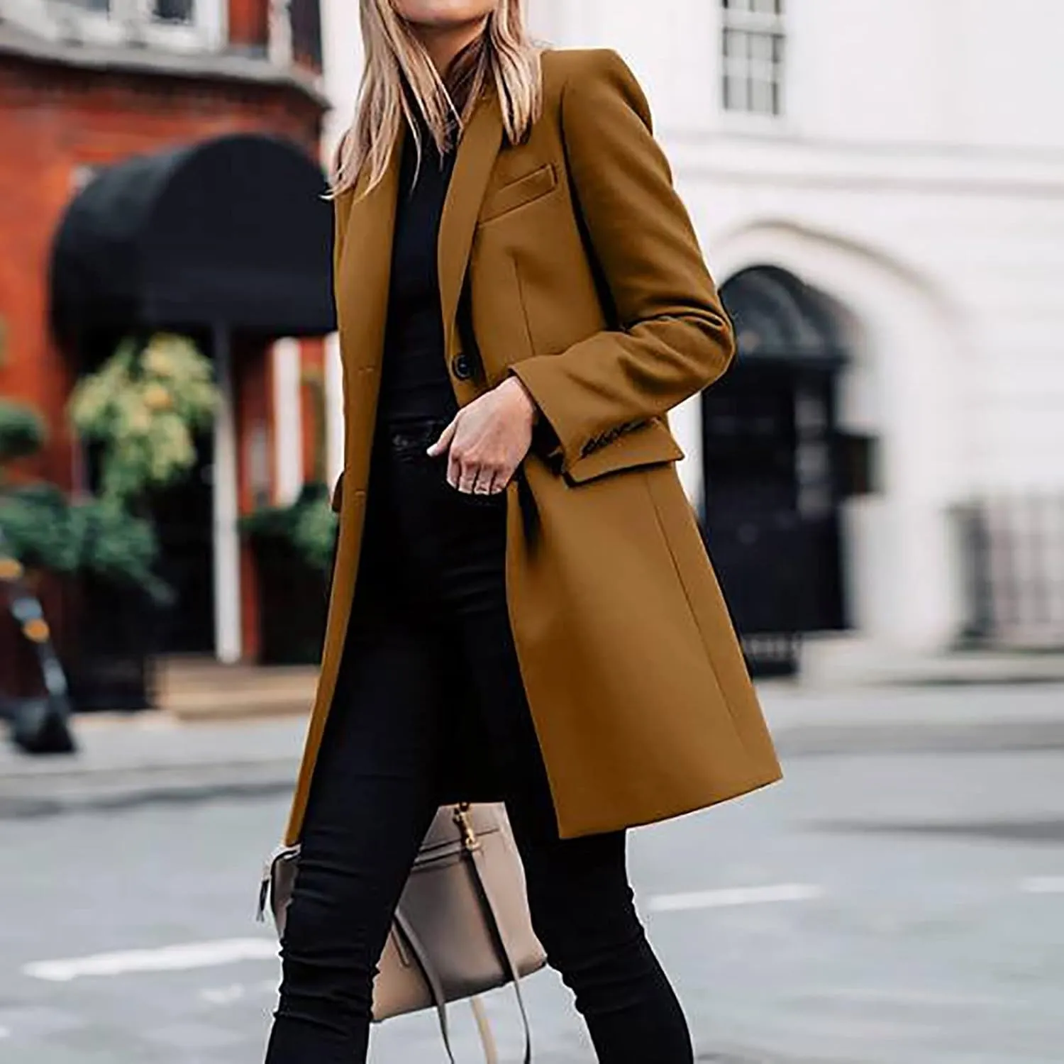 Hvyesh Women's Wool Blend Trench Winter Jackets Mid Long Warm Pea Coats Dressy Casual Double Breasted Overcoat with Pockets