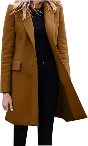 Hvyesh Women's Wool Blend Trench Winter Jackets Mid Long Warm Pea Coats Dressy Casual Double Breasted Overcoat with Pockets