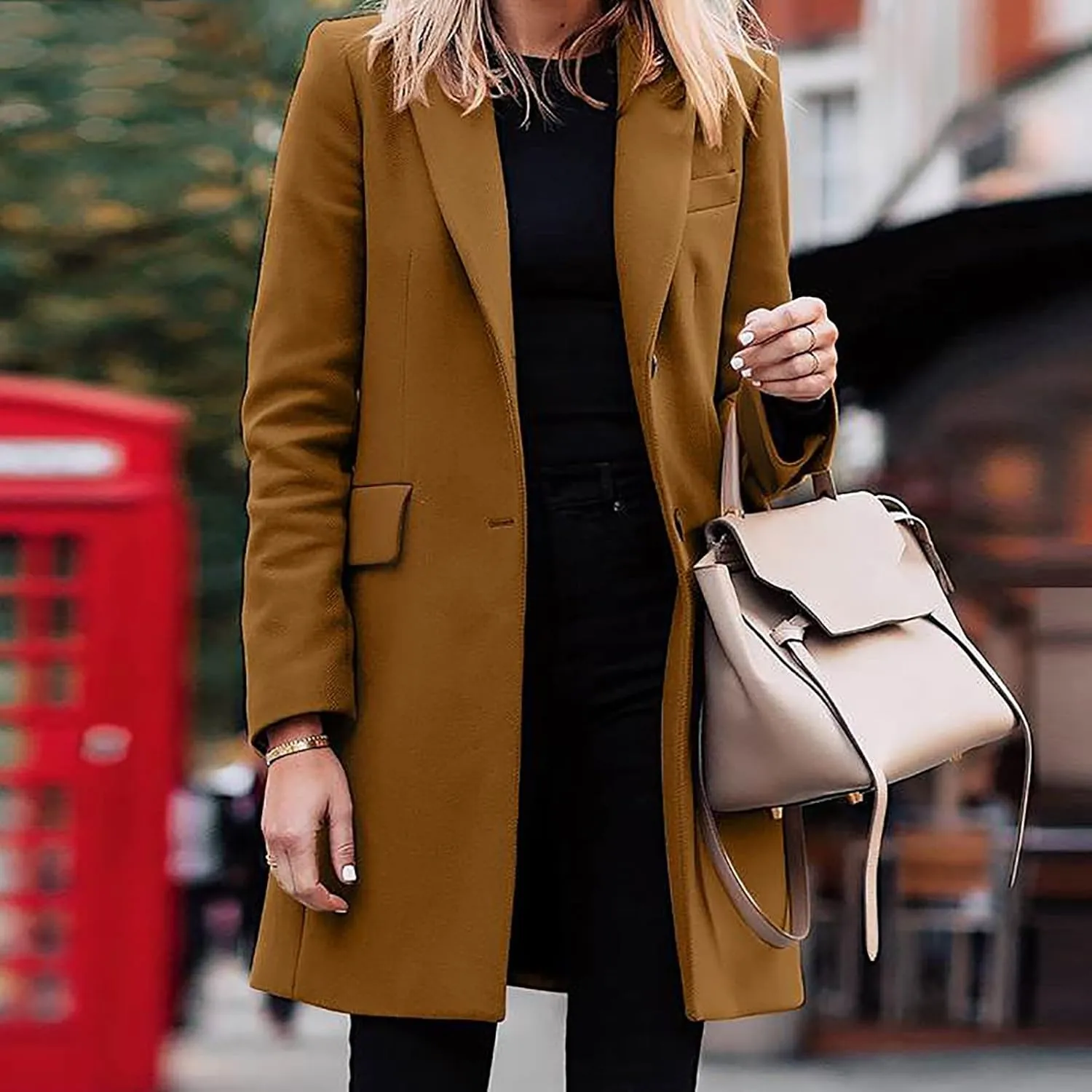 Hvyesh Women's Wool Blend Trench Winter Jackets Mid Long Warm Pea Coats Dressy Casual Double Breasted Overcoat with Pockets