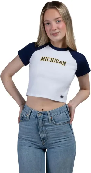 Hype & Vice Homerun Tee for Women (Large) - University of Michigan Tank Top for Women, Crop T-Shirt, College Shirts for Game Days - Navy