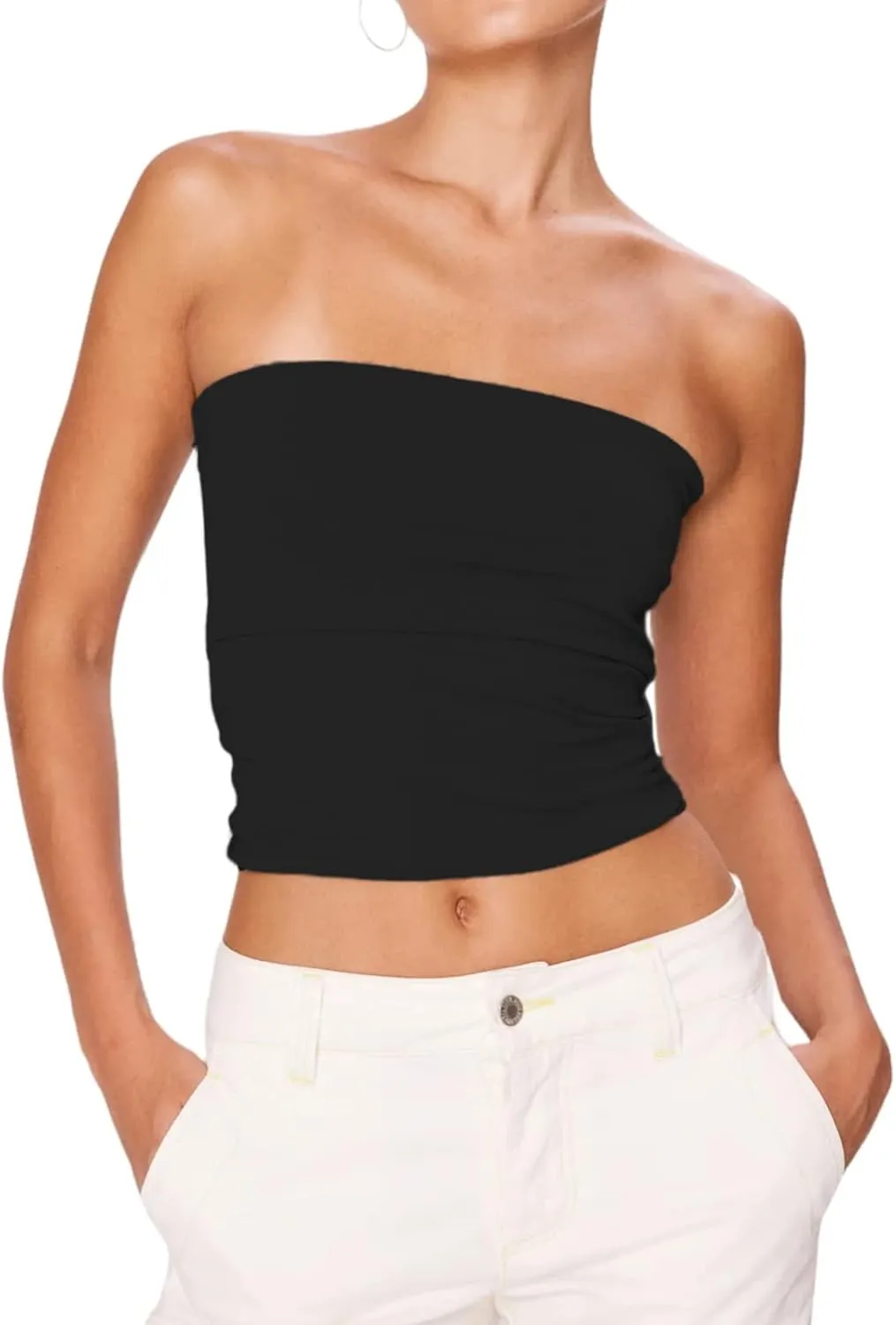 IMISSILLEB Women's Strapless Crop Tops Y2k Sexy Backless Bandeau Tube Top Vest Vintage Camisole Tank Tops Shirt Streetwear