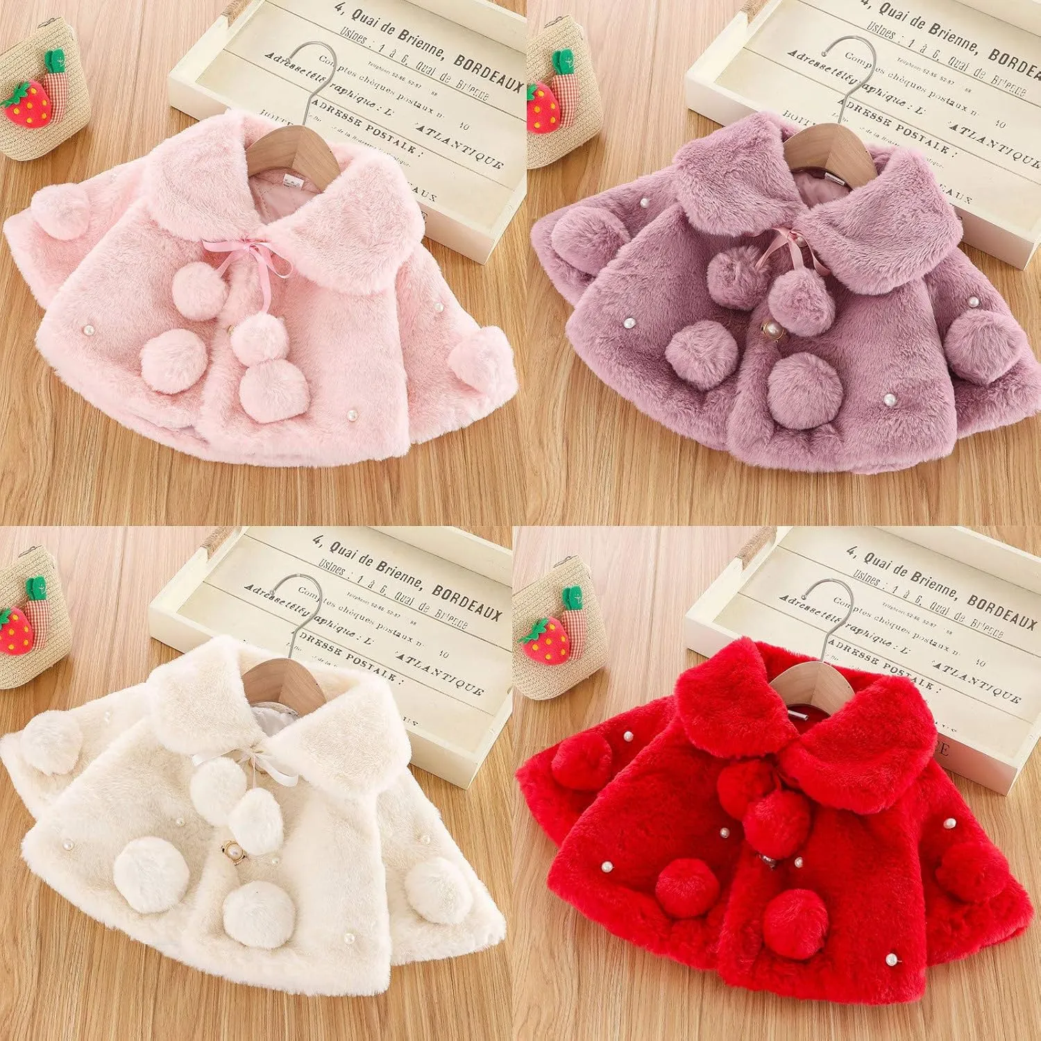 Infant Baby Girl Faux Fur Jacket Cape Cloak Coat Thicken Shawl Snowsuit Outerwear Warm Fuzzy Winter Clothes