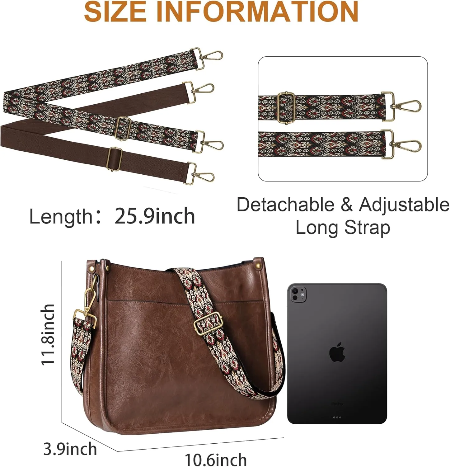 JAMfit Crossbody Bag for Women Vegan Leather Hobo Handbags Trendy Shoulder Purse Handbag With 2 Adjustable Strap