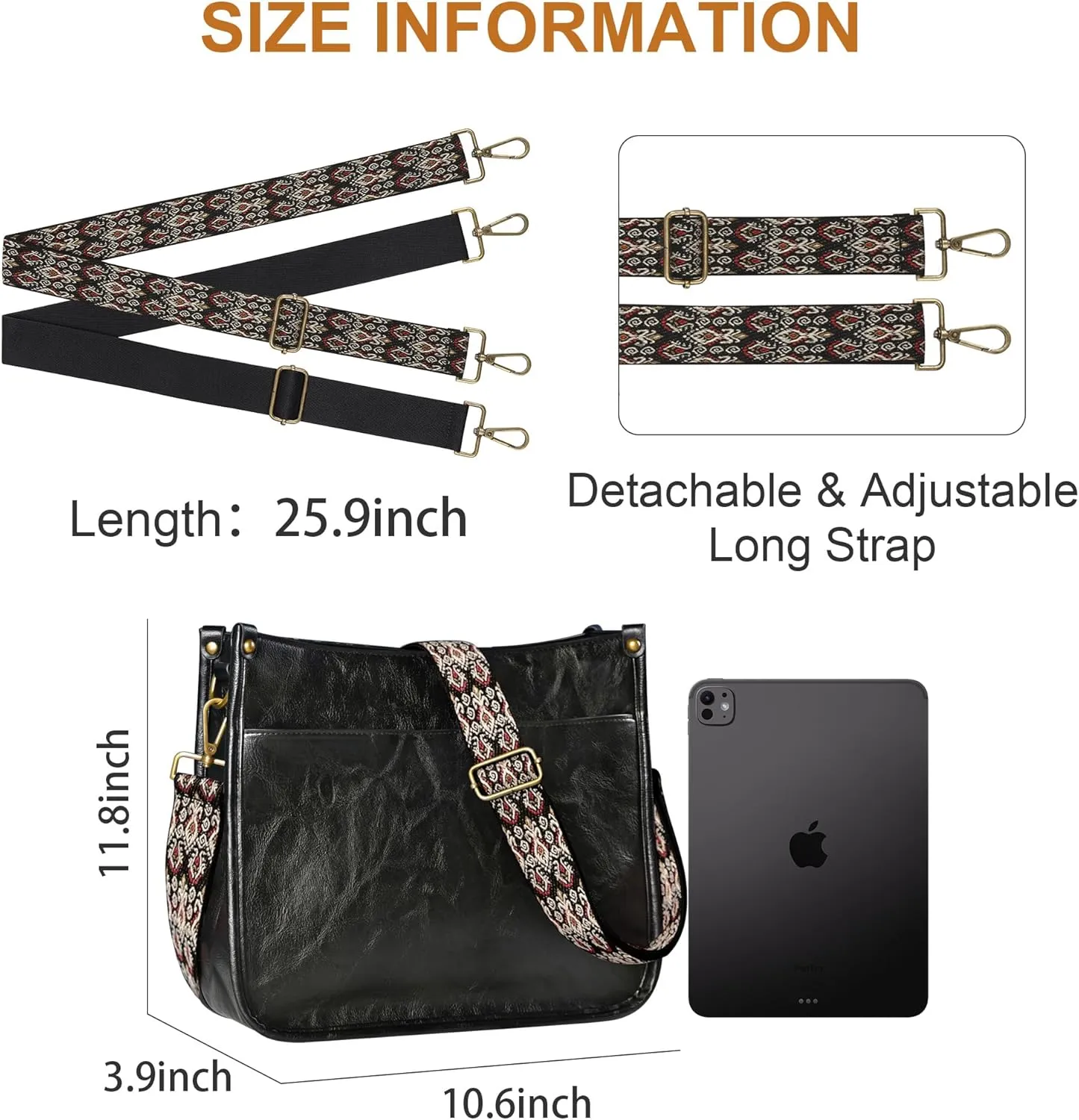 JAMfit Crossbody Bag for Women Vegan Leather Hobo Handbags Trendy Shoulder Purse Handbag With 2 Adjustable Strap