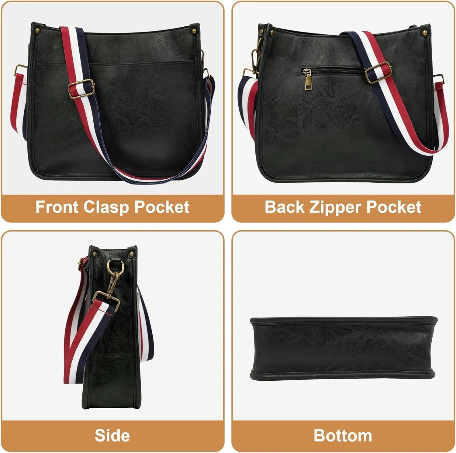 JAMfit Crossbody Bag for Women Vegan Leather Hobo Handbags Trendy Shoulder Purse Handbag With 2 Adjustable Strap