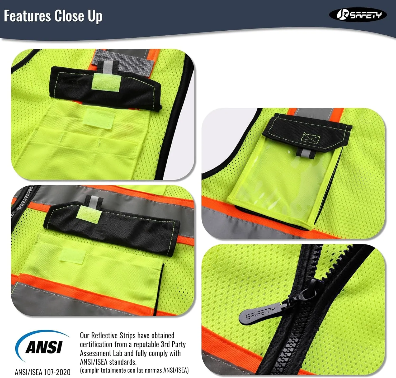 JKSafety Hi Vis Reflective Safety Vests for Men Women High Visibility Vest with Pockets Mesh Fabric Construction Safety Apparel Neon Vest for Work (220-Yellow L)