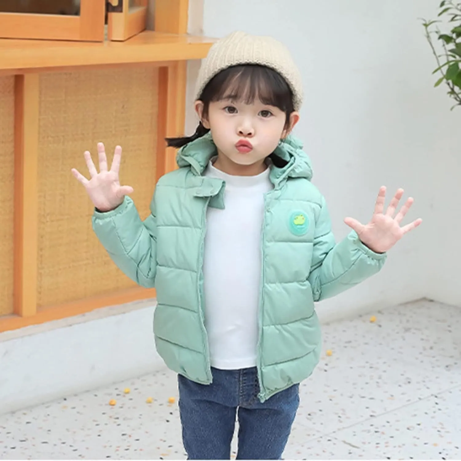 KAGAYD Baby Boy Girls Autumn Winter Coats Thick Down Cotton Padded Jacket Kids Hooded Zipper Windproof Outerwear