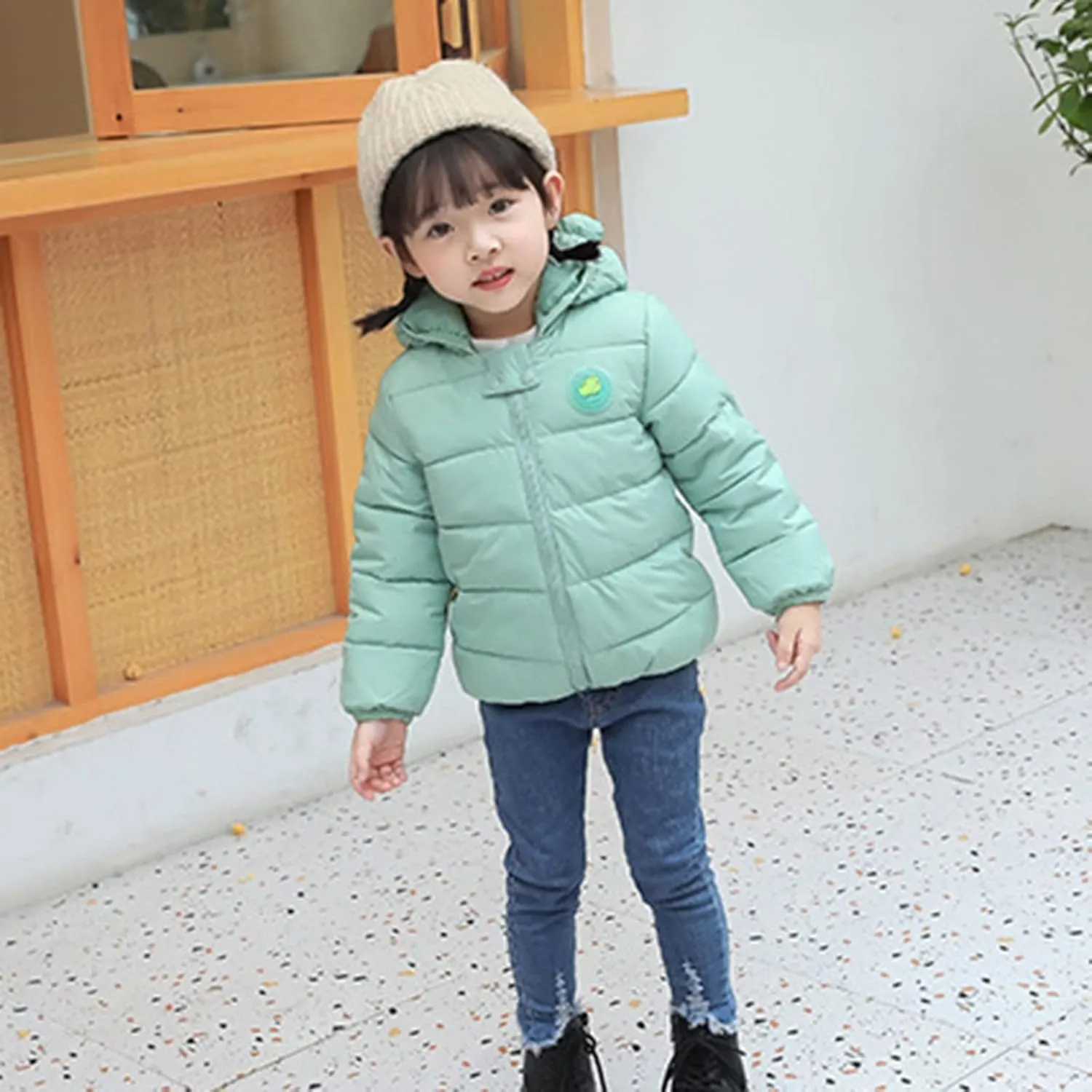 KAGAYD Baby Boy Girls Autumn Winter Coats Thick Down Cotton Padded Jacket Kids Hooded Zipper Windproof Outerwear