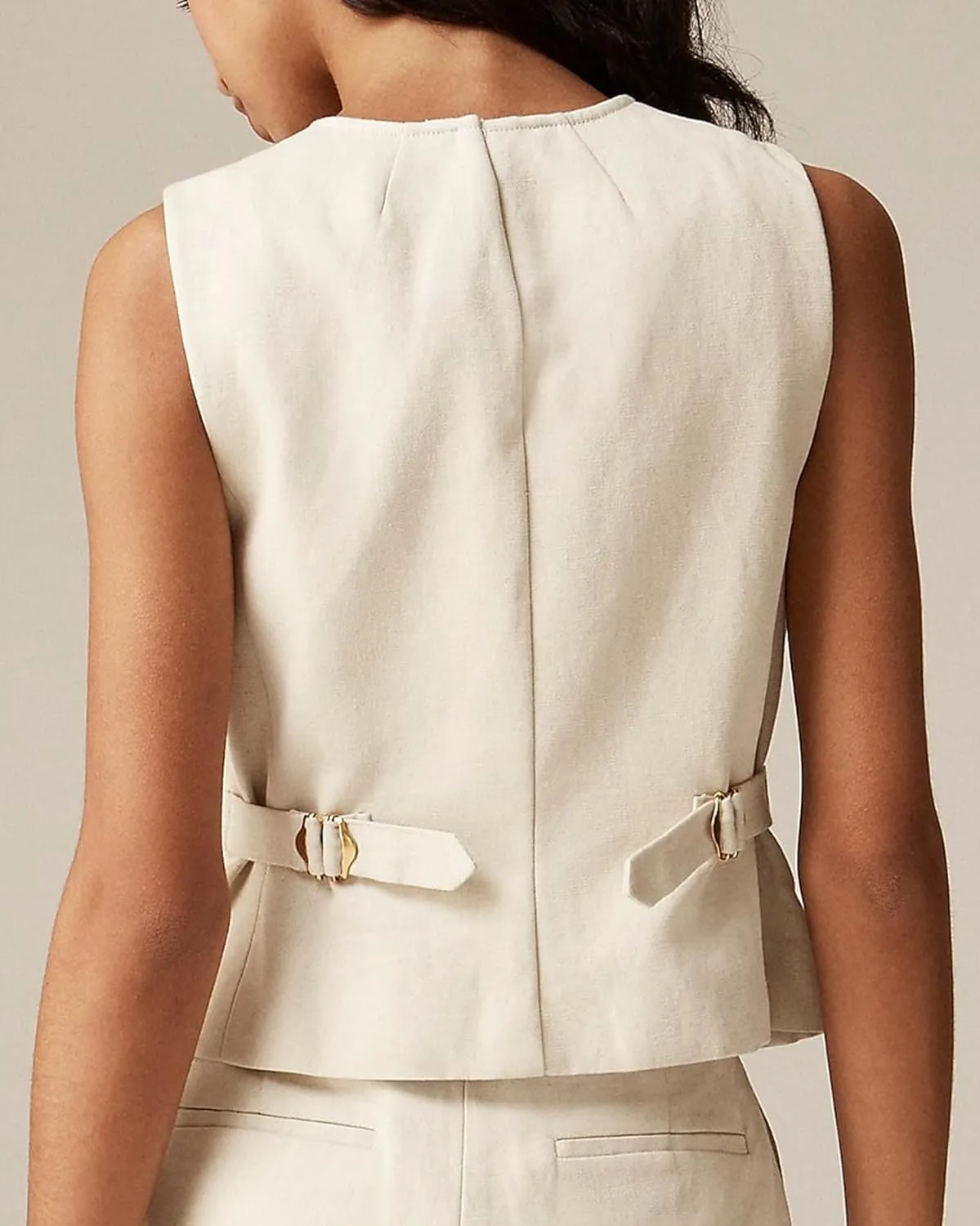 Kedera Womens Button Down Sleeveless Linen Vest Fully Lined Crew Neck Fall Fashion Business Jacket Waistcoat with Pocket