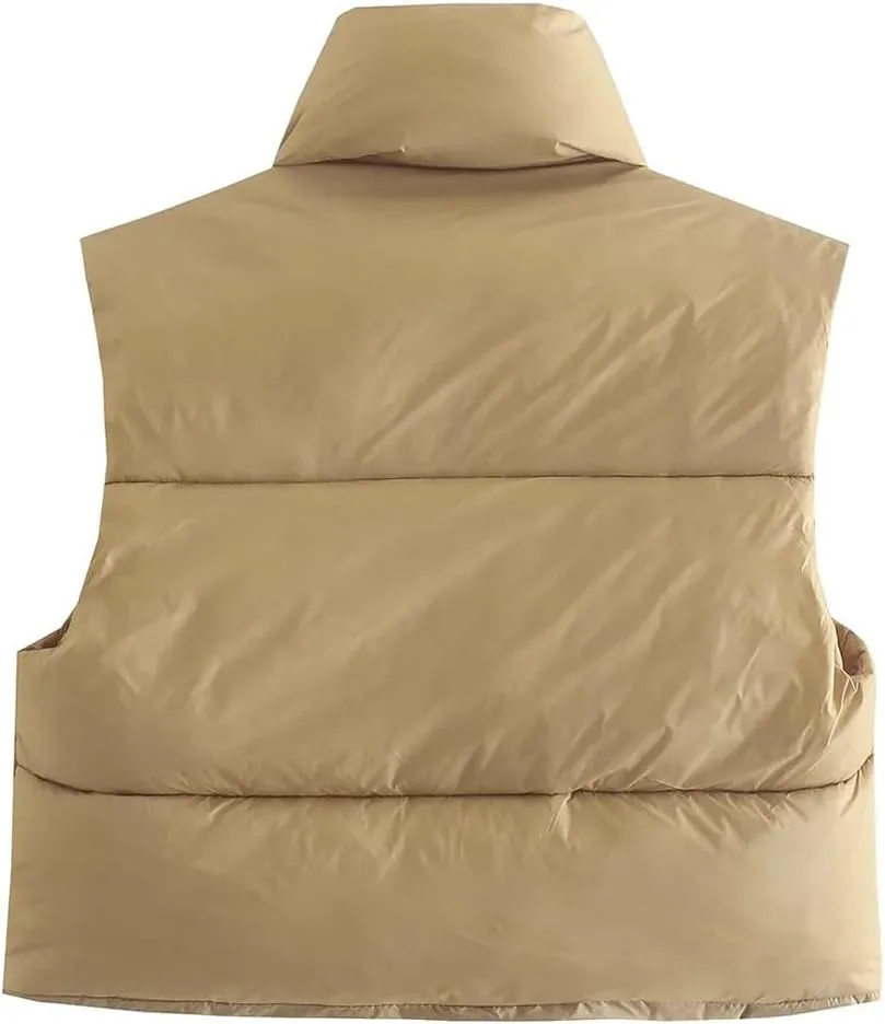 KEOMUD Women's Winter Crop Vest Lightweight Sleeveless Warm Outerwear Puffer Vest Padded Gilet