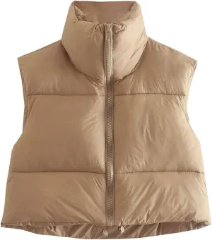 KEOMUD Women's Winter Crop Vest Lightweight Sleeveless Warm Outerwear Puffer Vest Padded Gilet