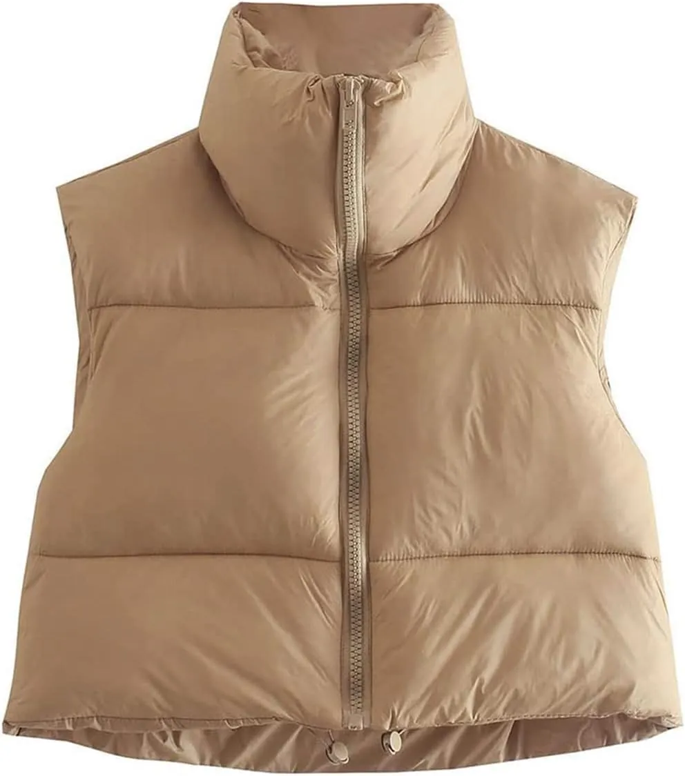 KEOMUD Women's Winter Crop Vest Lightweight Sleeveless Warm Outerwear Puffer Vest Padded Gilet