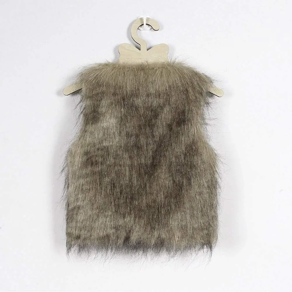 Kid Baby Girl Faux Fur Waistcoat Thick Coat Warm Fall Winter Plush Vest Pocket Outerwear Tops 3-8T