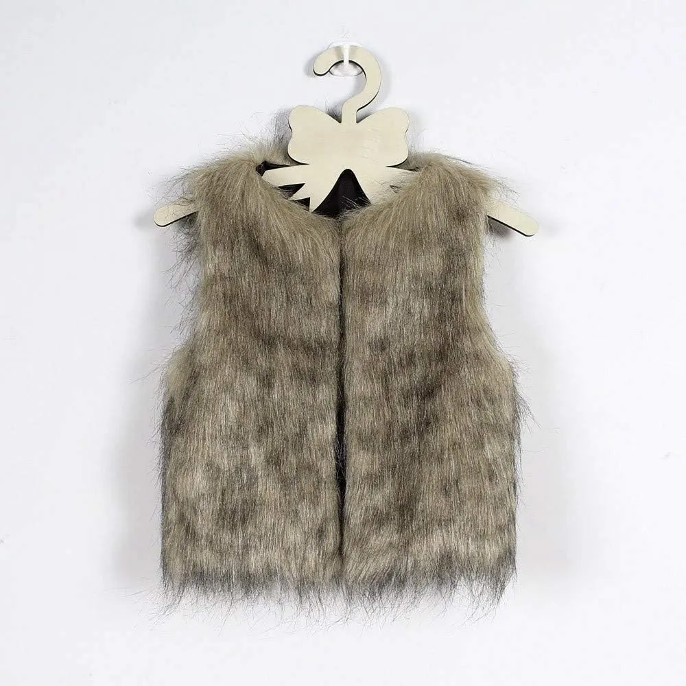 Kid Baby Girl Faux Fur Waistcoat Thick Coat Warm Fall Winter Plush Vest Pocket Outerwear Tops 3-8T