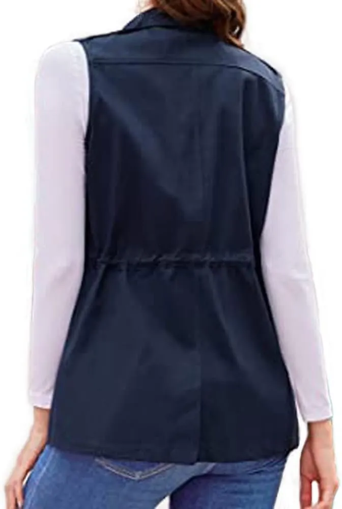 Koodred Women's Casual Military Utility Vest Lightweight Sleeveless Drawstring Jackets with Pockets
