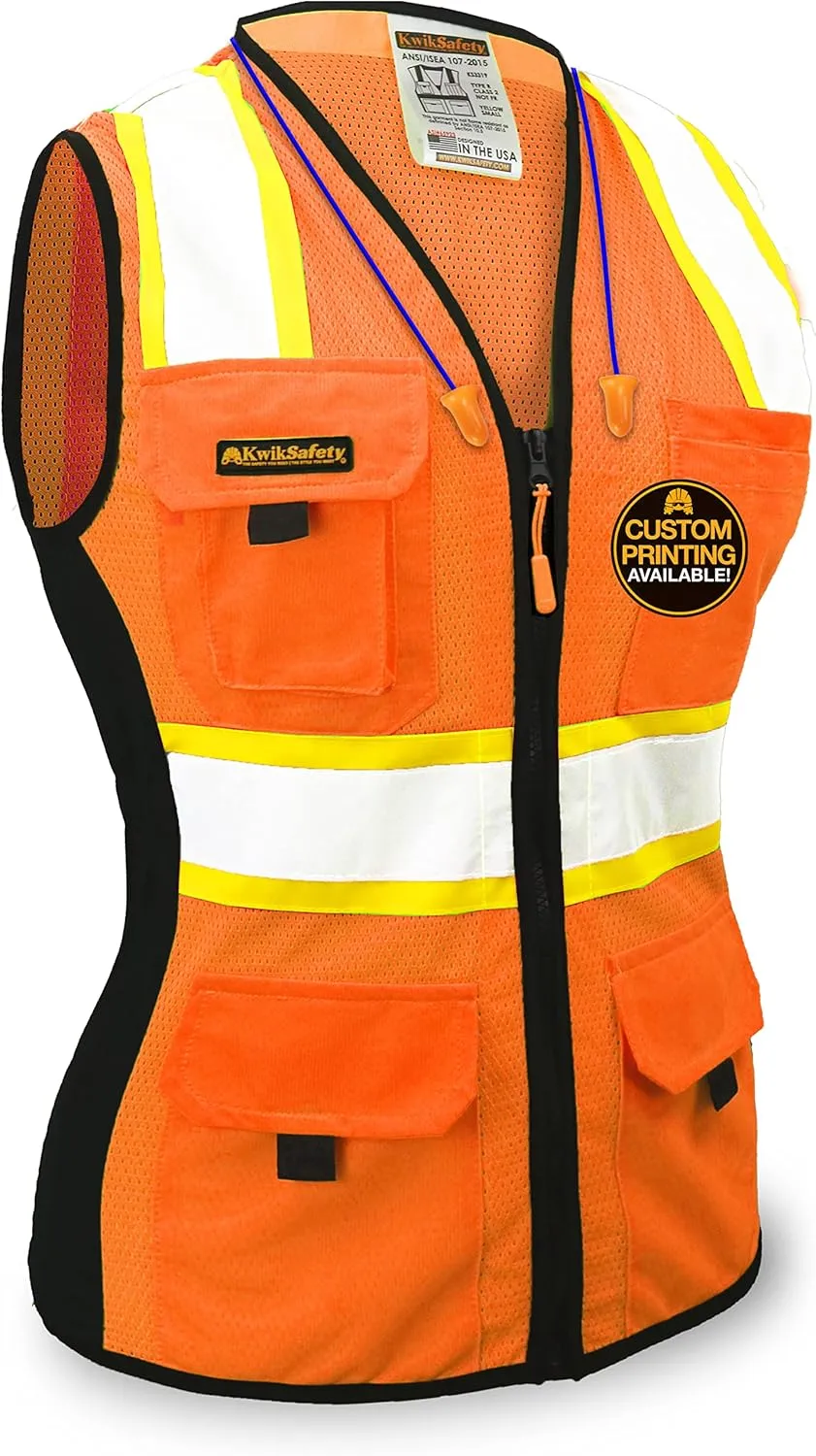 KwikSafety - Charlotte, NC - FIRST LADY Safety Vest for Women, High Visibility Reflective Strips, Meets ANSI & OSHA