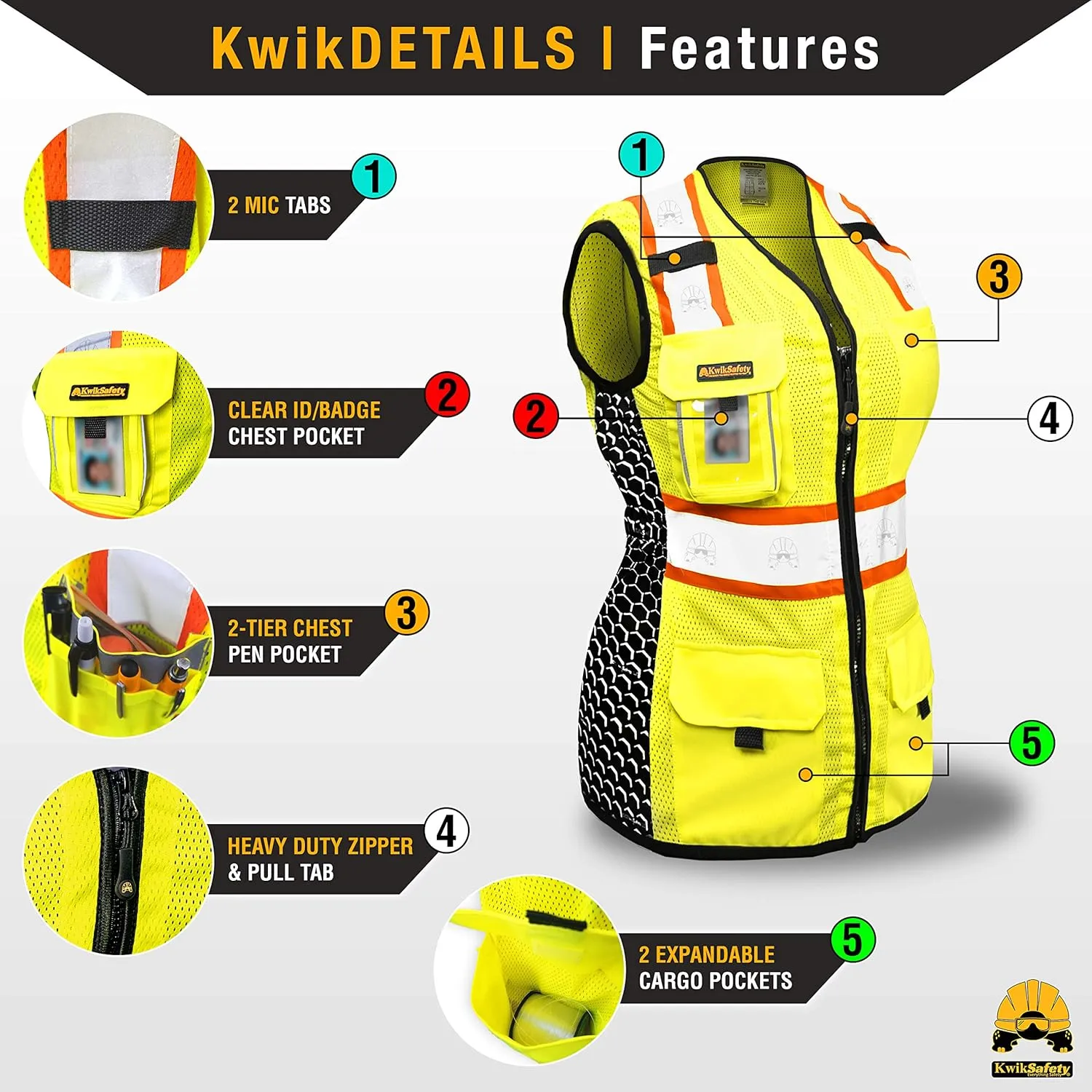 KwikSafety - Charlotte, NC - FIRST LADY Safety Vest for Women, High Visibility Reflective Strips, Meets ANSI & OSHA