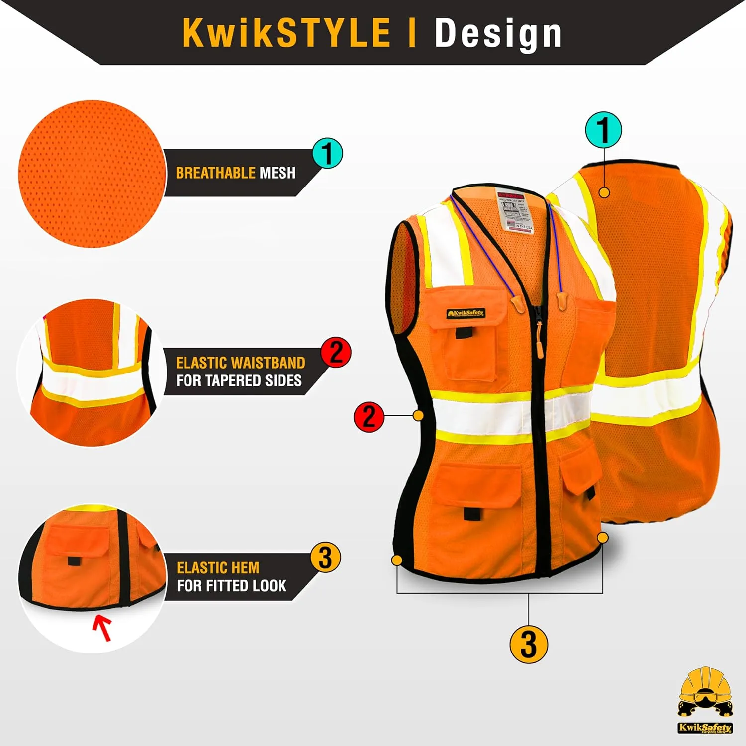 KwikSafety - Charlotte, NC - FIRST LADY Safety Vest for Women, High Visibility Reflective Strips, Meets ANSI & OSHA