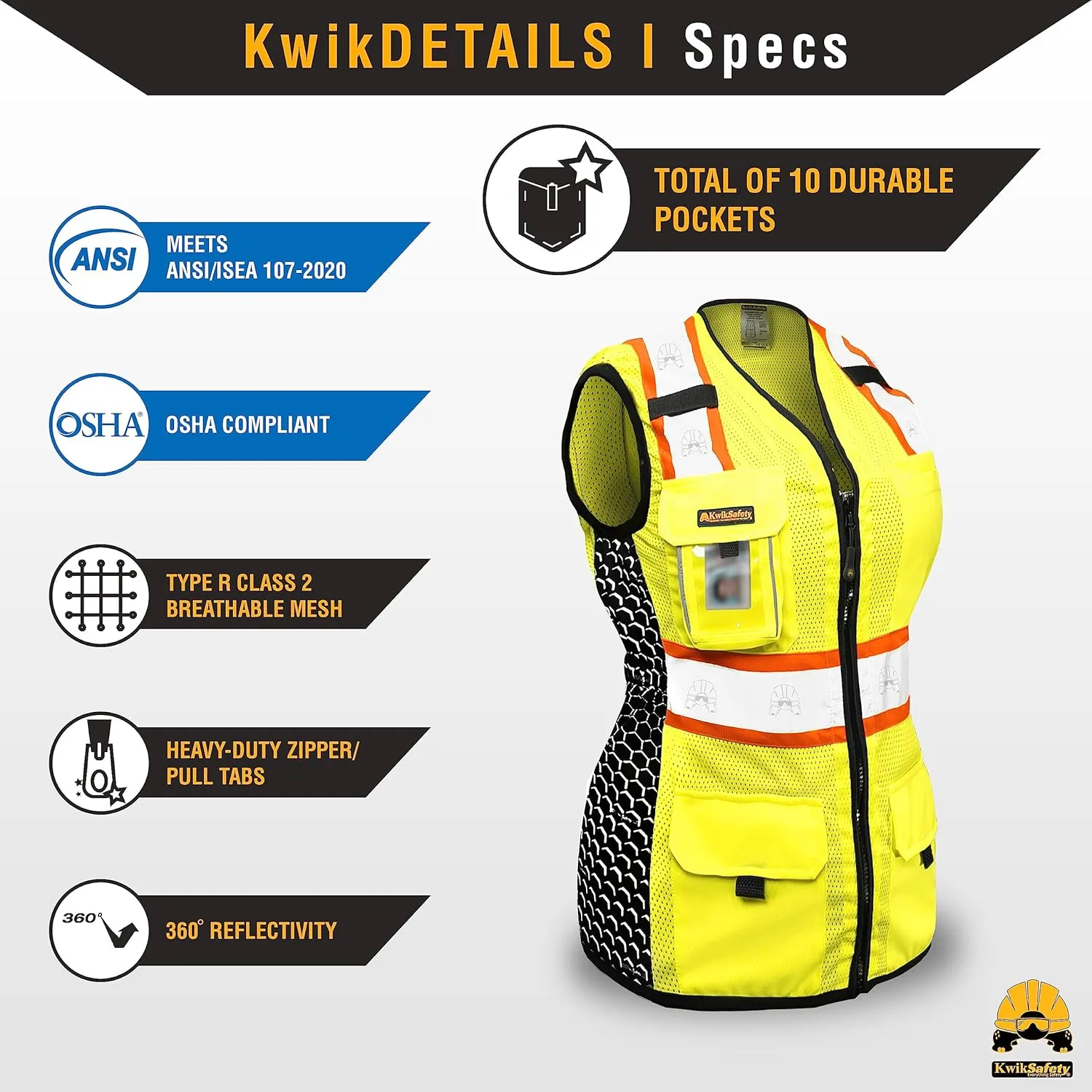 KwikSafety - Charlotte, NC - FIRST LADY Safety Vest for Women, High Visibility Reflective Strips, Meets ANSI & OSHA
