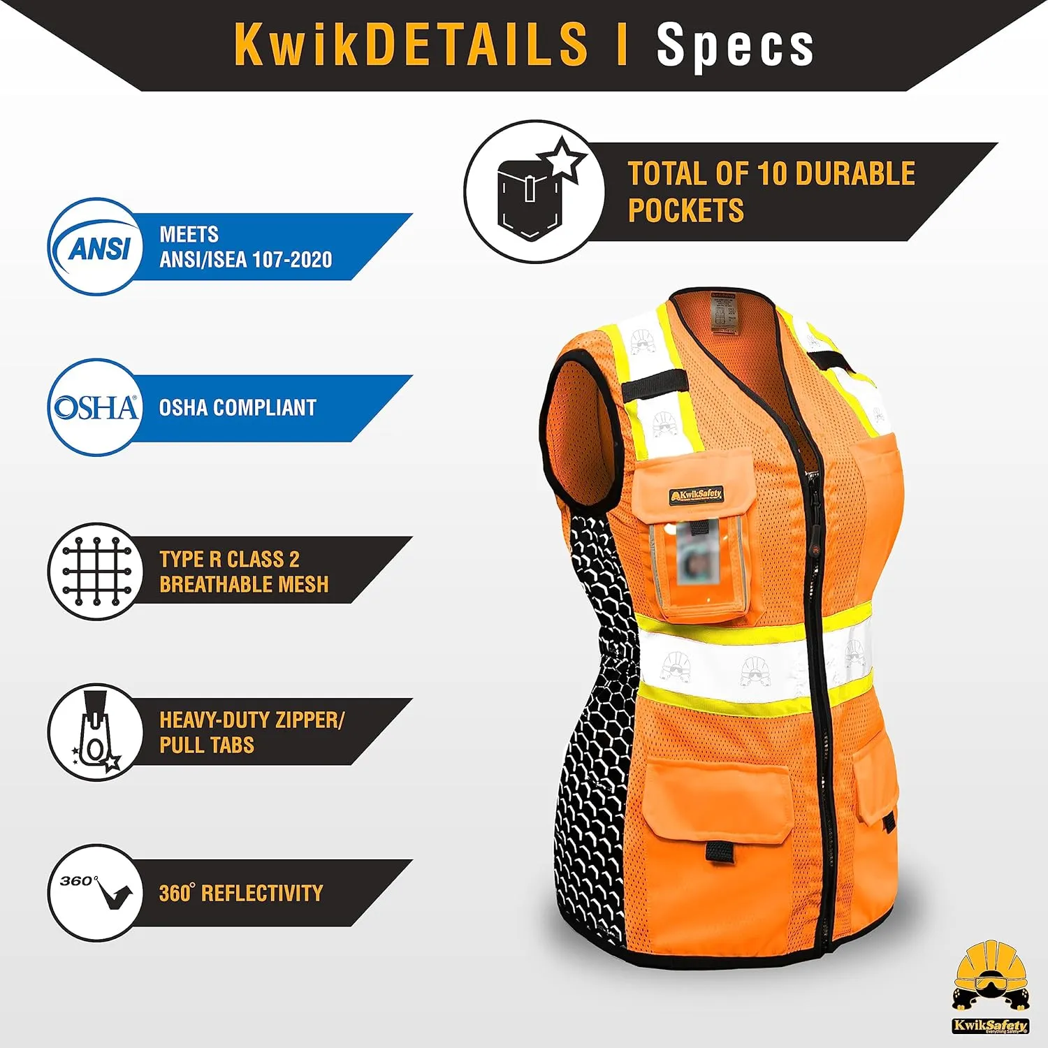 KwikSafety - Charlotte, NC - FIRST LADY Safety Vest for Women, High Visibility Reflective Strips, Meets ANSI & OSHA