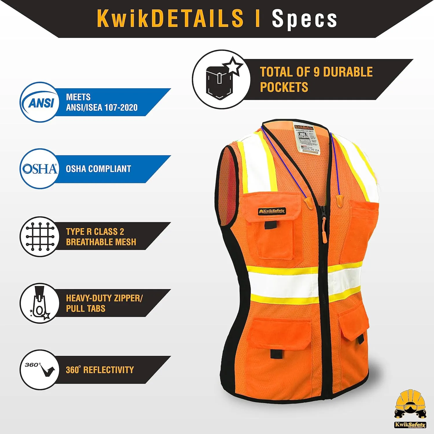 KwikSafety - Charlotte, NC - FIRST LADY Safety Vest for Women, High Visibility Reflective Strips, Meets ANSI & OSHA