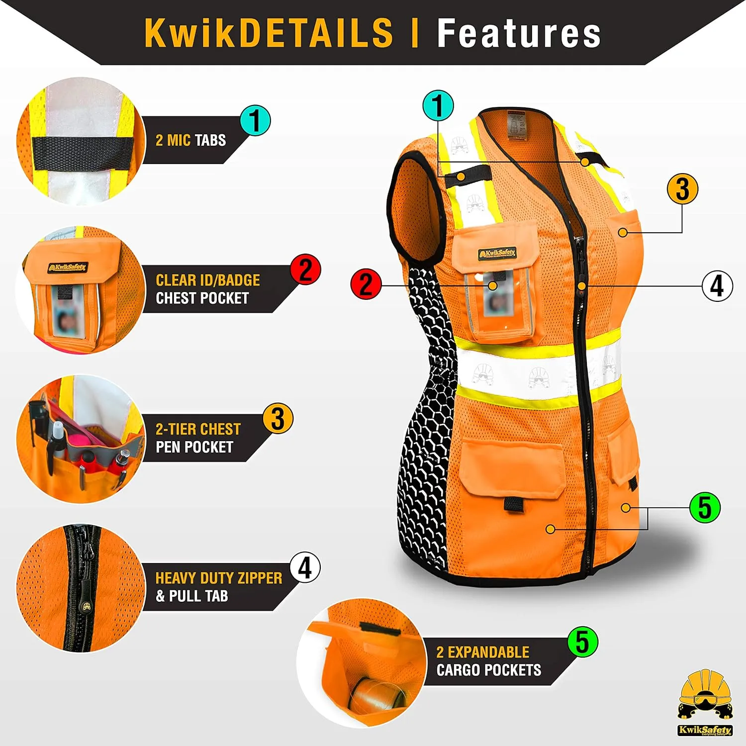 KwikSafety - Charlotte, NC - FIRST LADY Safety Vest for Women, High Visibility Reflective Strips, Meets ANSI & OSHA