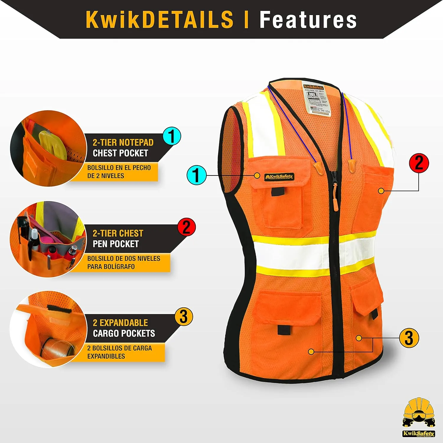KwikSafety - Charlotte, NC - FIRST LADY Safety Vest for Women, High Visibility Reflective Strips, Meets ANSI & OSHA