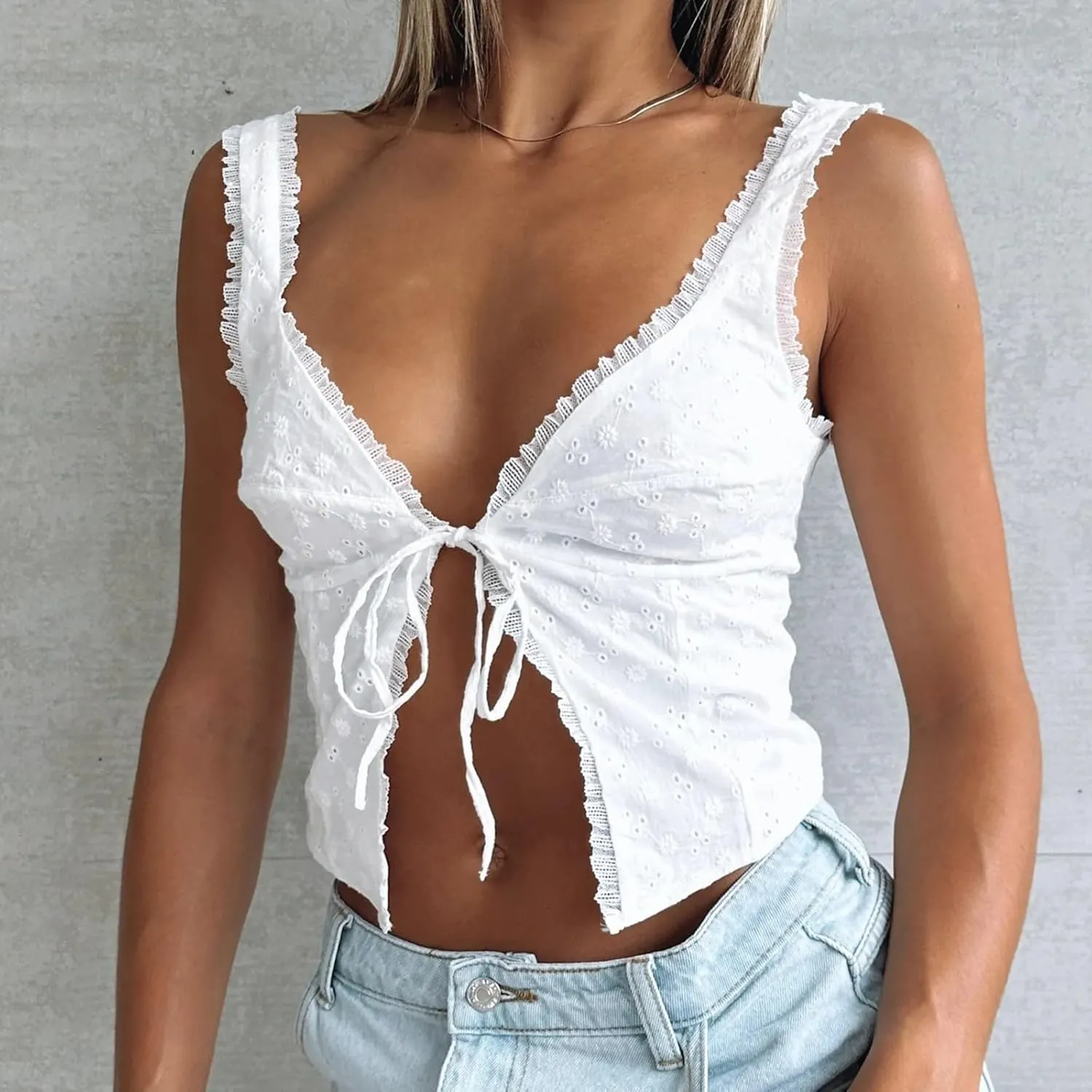 Lace Tank Top Women Oversized Sleeveless Hot Camisole Cute Loose Summer Cutout Cami Top Girlfriend Business Singlet