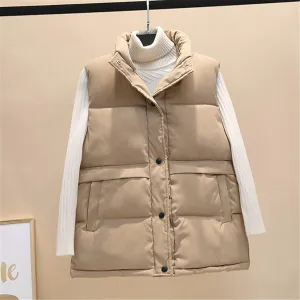 Ladies Short Quilted Vest Light Cotton Down Vest Winter Loose Waistcoat Sleeveless Coat Padded Quilted Vest Outdoor Windproof Warm Waistcoat,Brown,XXL