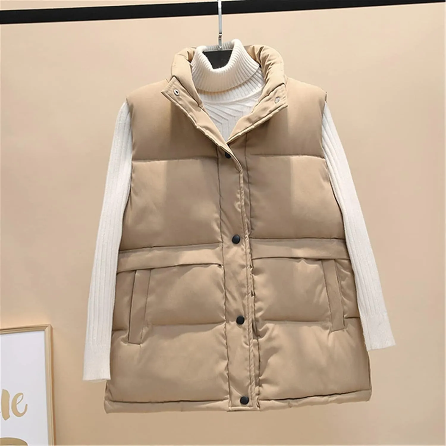 Ladies Short Quilted Vest Light Cotton Down Vest Winter Loose Waistcoat Sleeveless Coat Padded Quilted Vest Outdoor Windproof Warm Waistcoat,Brown,XXL