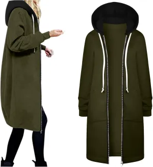 Lapel Collar Zipper Hoodies Sweatshirt Warm Long Solid Color Pocket Coat Jacket Causal Fashion Single-Breasted