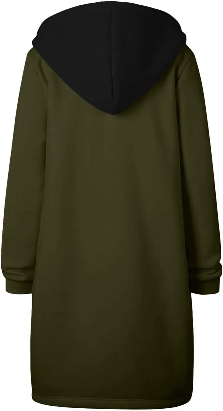 Lapel Collar Zipper Hoodies Sweatshirt Warm Long Solid Color Pocket Coat Jacket Causal Fashion Single-Breasted