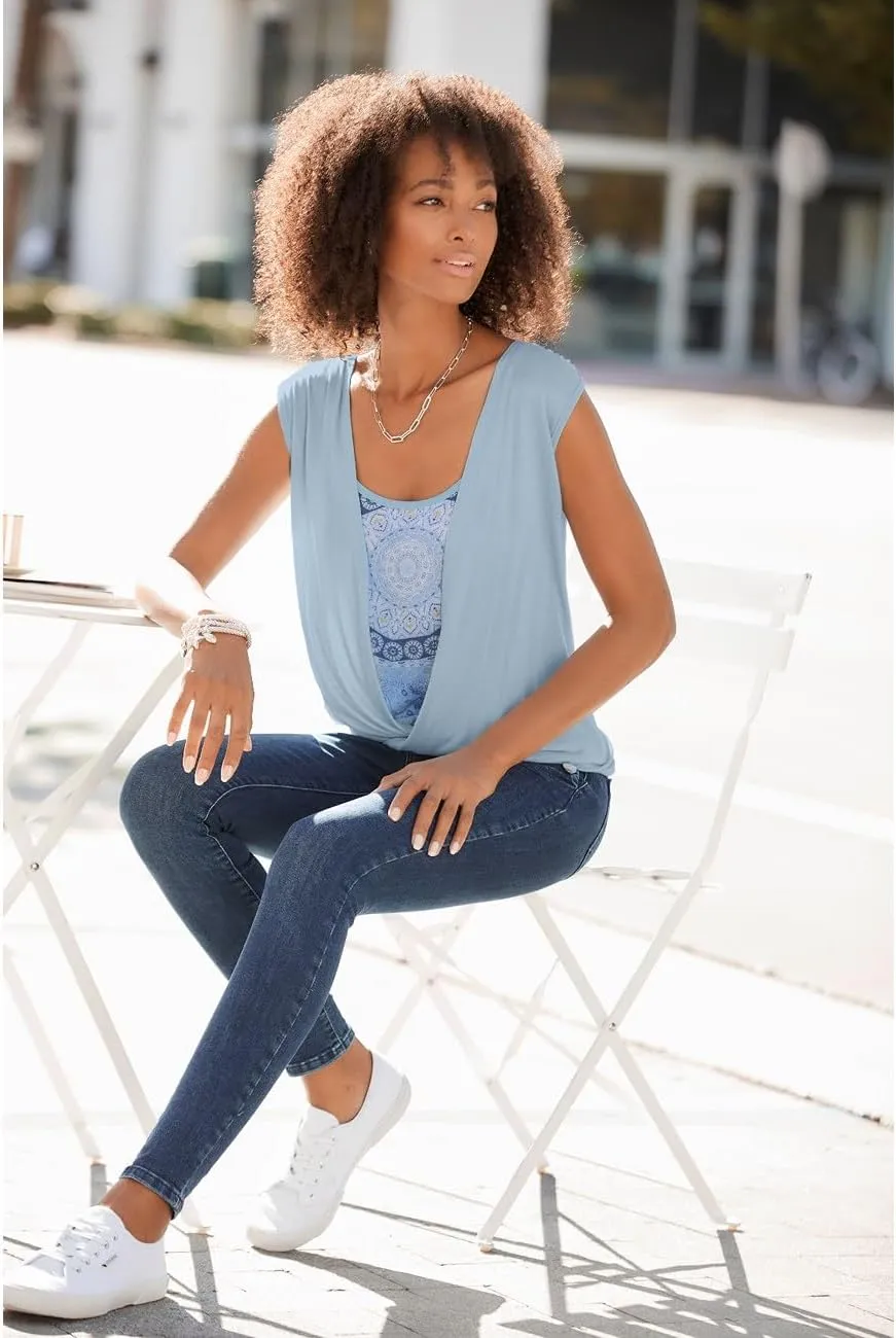 LASCANA Women's Sleeveless Wrap Look Top