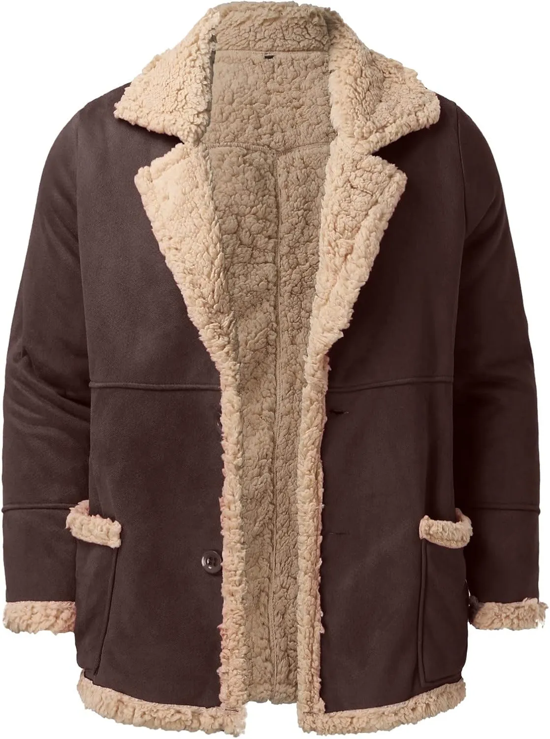 LCMTWX Men's Winter Thickened Warm Coats Solid Color Lapel Long Sleeve Coat Cardigan Plush Long Coat Mens Winter Coats